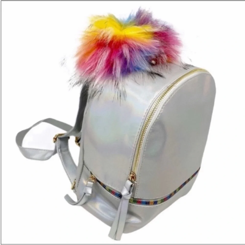 UNDERONSKY Iridescent Fuzzy Unicorn Backpack Bag NEW